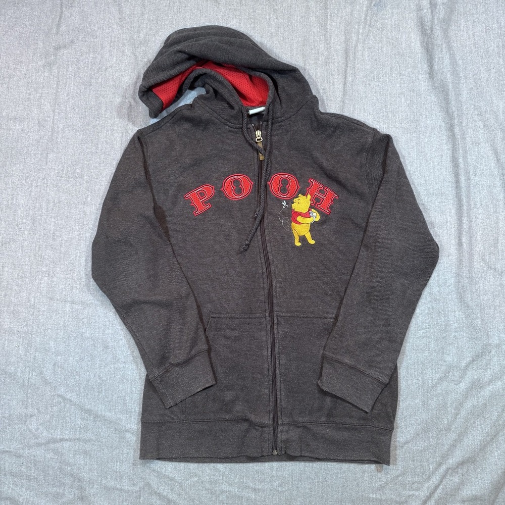 Disney Winnie the Pooh Hoodie Mens Medium Zip Up Sweatshirt Red‎ Lined Jacket